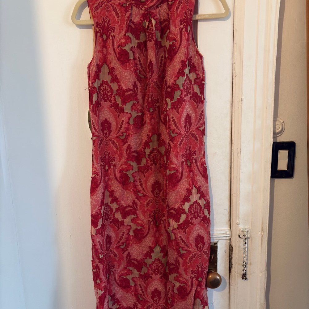 Donna Karan Red Paisley Midi Sheath Dress